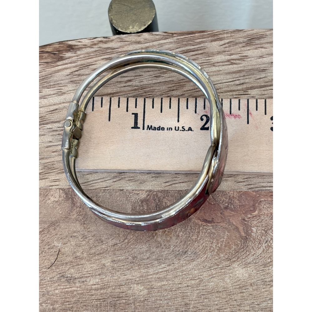 Vintage Red Cloisonne Enamel Butterfly Hinged Bangle Bracelet Floral Boho - Picture 11 of 11